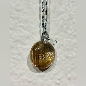 Vintage Silver-tone Chain Necklace with Glass Pendant